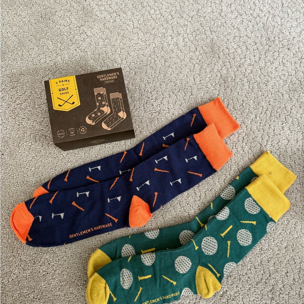 Men's Socks Golf Motif - Navy, Green